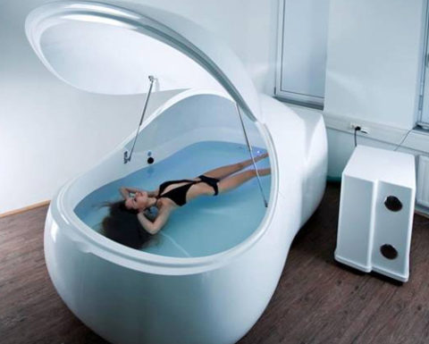 Pod Bathtub with woman floating in it