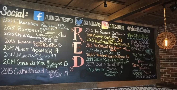 Louie's Wine Dive menu blackboard