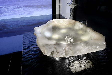 Bathtub made of a large crystal with lights underneath