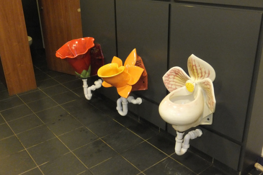 Three flower urinals