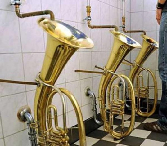 Urinals made of large french horns